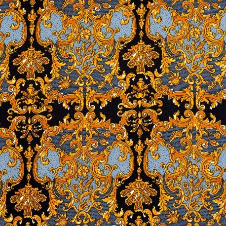 SCARF - 100% SILK BLACK/GOLD/BLUE