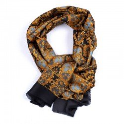 SCARF - 100% SILK BLACK/GOLD/BLUE