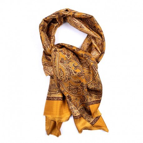Echarpe 100% Soie Moutarde/brun