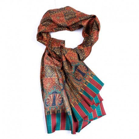 Echarpe 100% Soie Bleu canard/Bordeaux