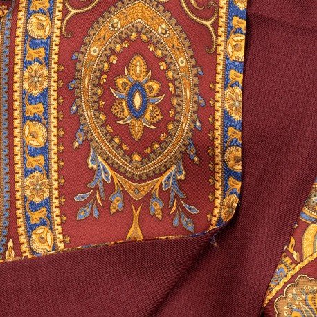 SCARF - 100% SILK BORDEAUX/GOLD UNDER SIDE RED