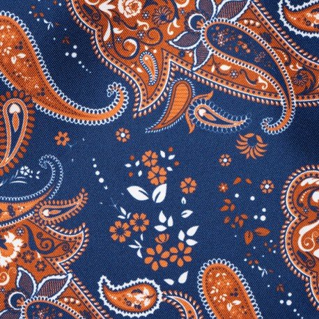 MARINE, FLEURS ET CACHEMIRE ORANGE/BLANC