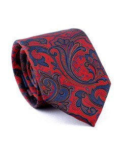 cravate soie tissée cachemire paisley rouge bleu