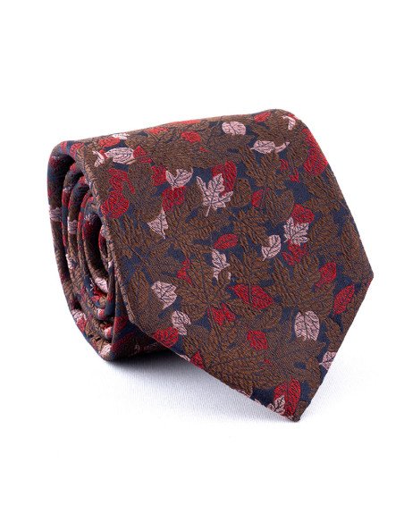 cravate feuillage marron rouge rose