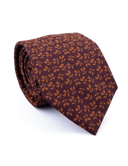 cravate soie tissée fleurs orange cuivre marron
