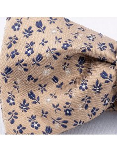 Nœud papillon soie tissée beige fleurs marine 2